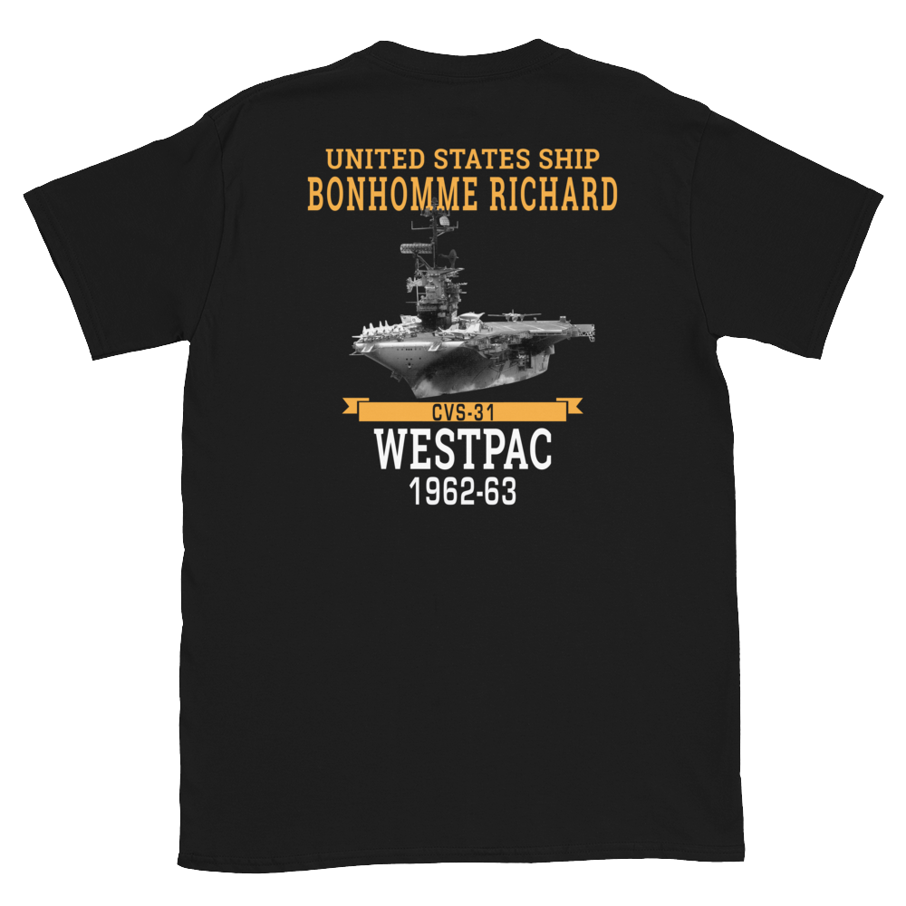 USS Bonhomme Richard (CVS-31) 1962-63 WESTPAC Short-Sleeve Unisex T-Shirt – back view, black