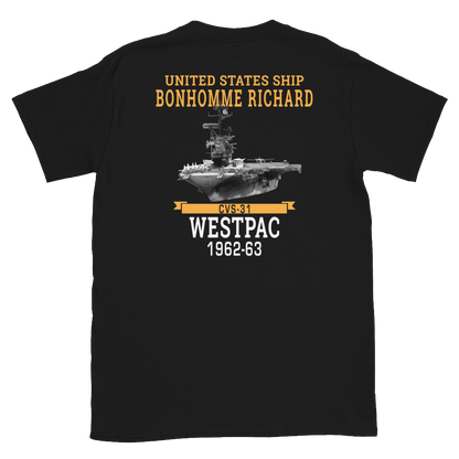 USS Bonhomme Richard (CVS-31) 1962-63 WESTPAC Short-Sleeve Unisex T-Shirt – back view, black