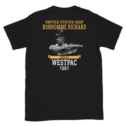 USS Bonhomme Richard (CVS-31) 1961 WESTPAC Short-Sleeve Unisex T-Shirt – back view, black
