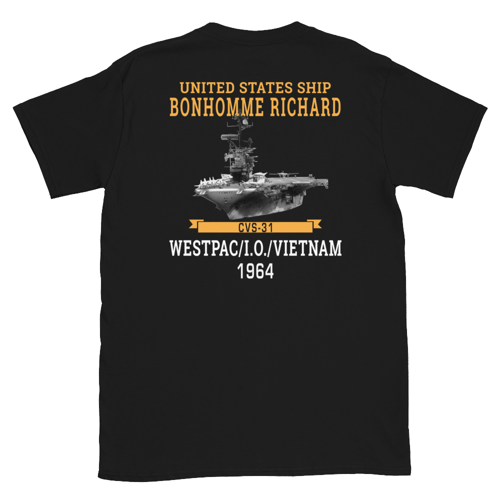 USS Bonhomme Richard (CVS-31) 1964 WESTPAC/VIETNAM Short-Sleeve Unisex T-Shirt – back view, black