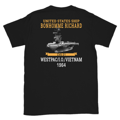 USS Bonhomme Richard (CVS-31) 1964 WESTPAC/VIETNAM Short-Sleeve Unisex T-Shirt – back view, black