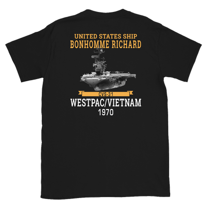 USS Bonhomme Richard (CVS-31) 1970 WESTPAC/VIETNAM Short-Sleeve Unisex T-Shirt – back view, black