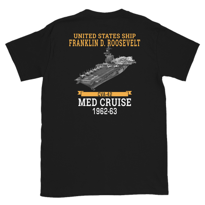 USS Franklin D. Roosevelt (CVA-42) 1962-63 MED CRUISE Short-Sleeve Unisex T-Shirt – back view, black