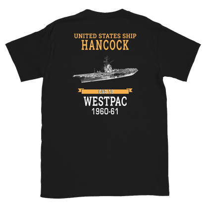 USS Hancock (CVA-19) 1960-61 WESTPAC Short-Sleeve Unisex T-Shirt – back view, black