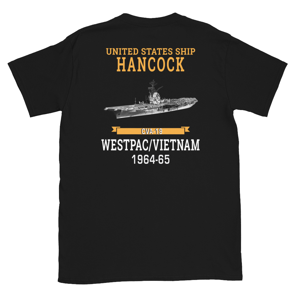 USS Hancock (CVA-19) 1964-65 WESTPAC/VIETNAM Short-Sleeve Unisex T-Shirt – back view, black