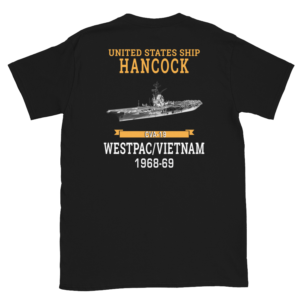 USS Hancock (CVA-19) 1968-69 WESTPAC/VIETNAM Short-Sleeve Unisex T-Shirt – back view, black