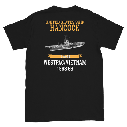 USS Hancock (CVA-19) 1968-69 WESTPAC/VIETNAM Short-Sleeve Unisex T-Shirt – back view, black