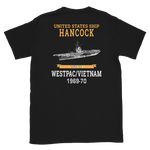 USS Hancock (CVA-19) 1969-70 WESTPAC/VIETNAM Short-Sleeve Unisex T-Shirt – back view, black