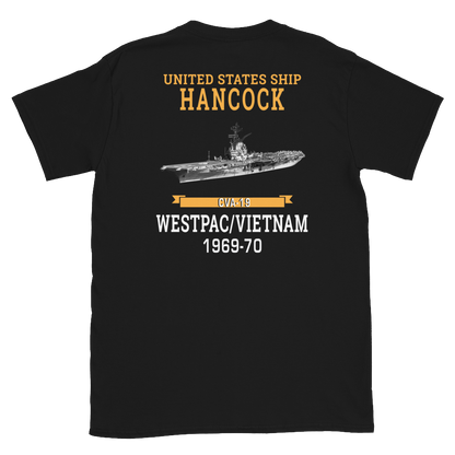 USS Hancock (CVA-19) 1969-70 WESTPAC/VIETNAM Short-Sleeve Unisex T-Shirt – back view, black