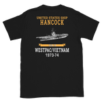 USS Hancock (CVA-19) 1973-74 WESTPAC/VIETNAM Short-Sleeve Unisex T-Shirt – back view, black