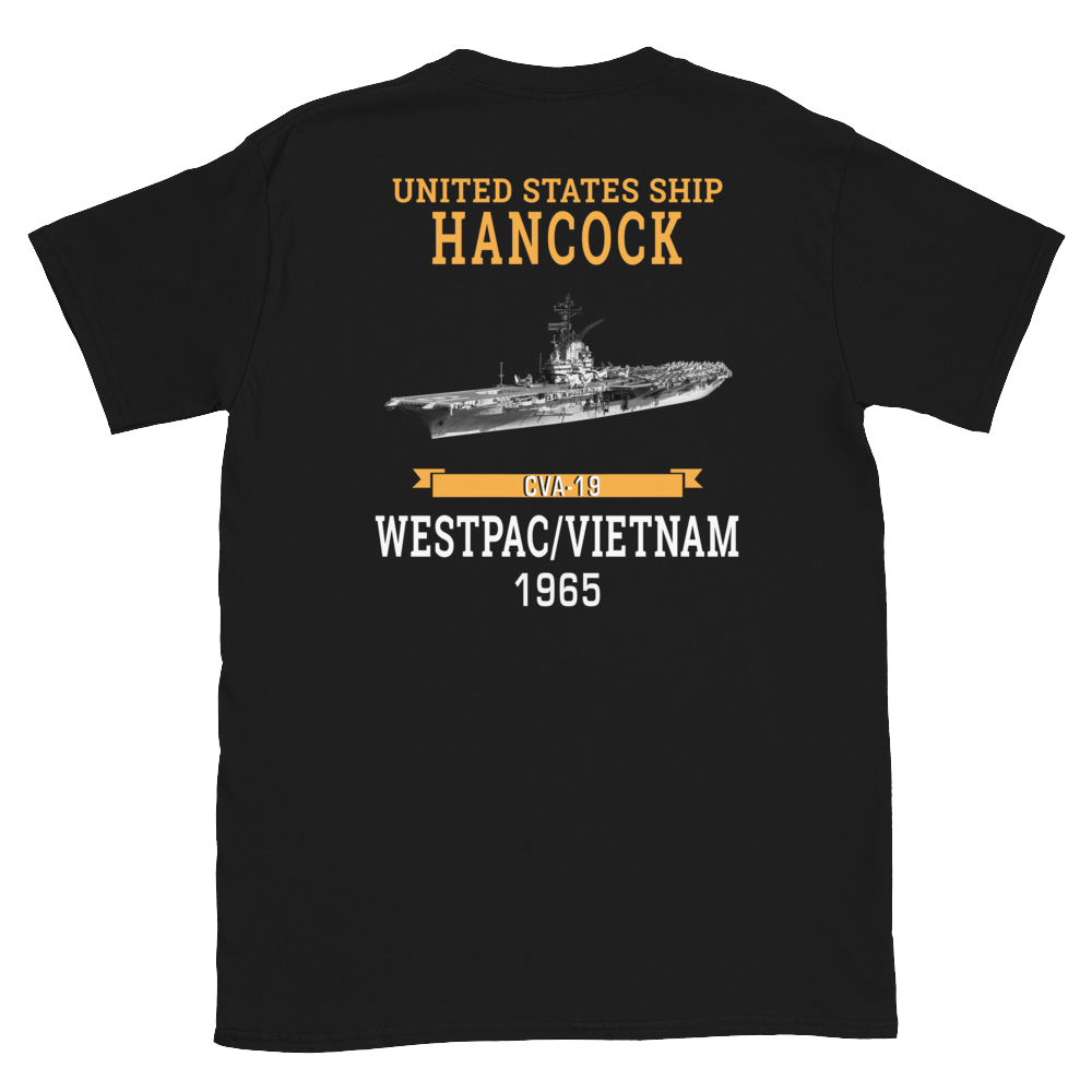 USS Hancock (CVA-19) 1965 WESTPAC/VIETNAM Short-Sleeve Unisex T-Shirt – back view, black