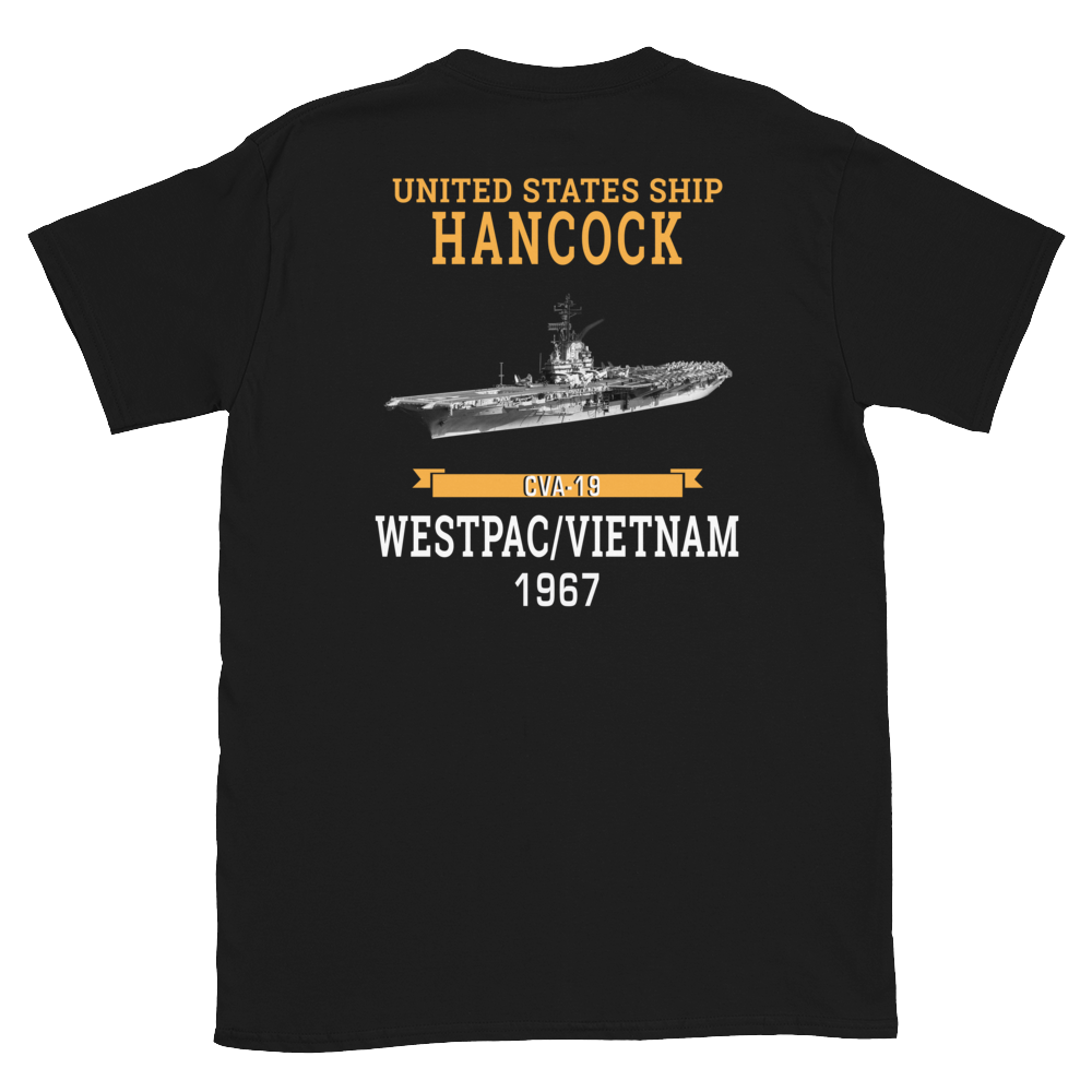 USS Hancock (CVA-19) 1967 WESTPAC/VIETNAM Short-Sleeve Unisex T-Shirt – back view, black