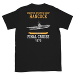 USS Hancock (CVA-19) 1975 FINAL CRUISE Short-Sleeve Unisex T-Shirt – back view, black