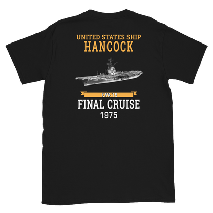 USS Hancock (CVA-19) 1975 FINAL CRUISE Short-Sleeve Unisex T-Shirt – back view, black