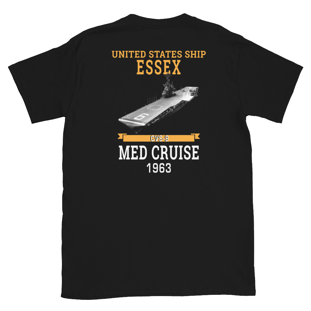 USS Essex (CVS-9) 1963 MED CRUISE T-Shirt – back view, black