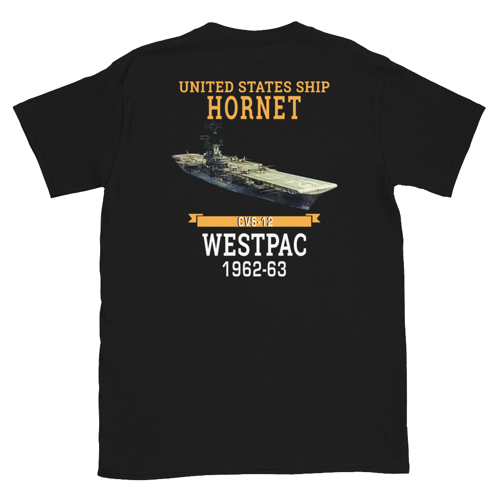 USS Hornet (CVS-12) 1962-63 WESTPAC T-Shirt – back view, black