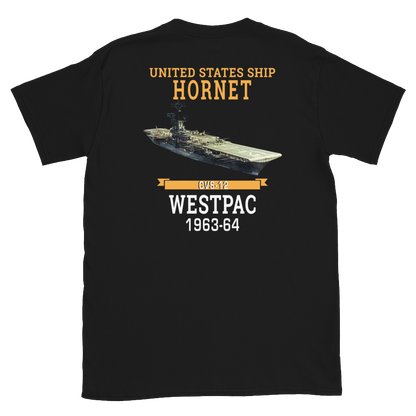 USS Hornet (CVS-12) 1963-64 WESTPAC T-Shirt – back view, black