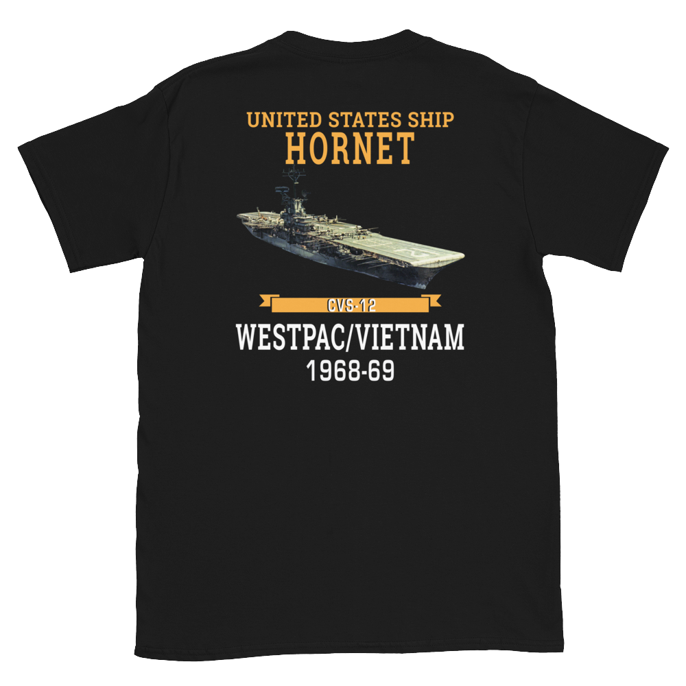 USS Hornet (CVS-12) 1968-69 WESTPAC/VIETNAM T-Shirt – back view, black