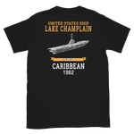 USS Lake Champlain (CVS-39) 1962 CARIBBEAN T-Shirt – back view, black