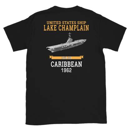 USS Lake Champlain (CVS-39) 1962 CARIBBEAN T-Shirt – back view, black
