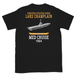 USS Lake Champlain (CVS-39) 1964 MED CRUISE T-Shirt – back view, black