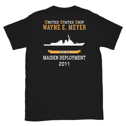 USS Wayne E. Meyer (DDG-108) 2011 MAIDEN DEPLOYMENT Short-Sleeve Unisex T-Shirt – back view, black