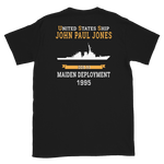 USS John Paul Jones (DDG-53) 1995 MAIDEN DEPLOYMENT Short-Sleeve Unisex T-Shirt – back view, black