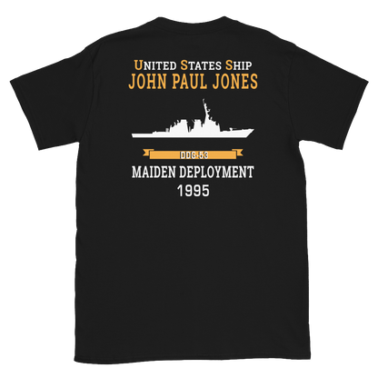 USS John Paul Jones (DDG-53) 1995 MAIDEN DEPLOYMENT Short-Sleeve Unisex T-Shirt – back view, black