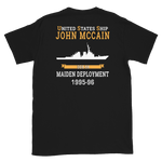 USS John S. McCain (DDG-56) 1995-96 MAIDEN DEPLOYMENT Short-Sleeve Unisex T-Shirt – back view, black