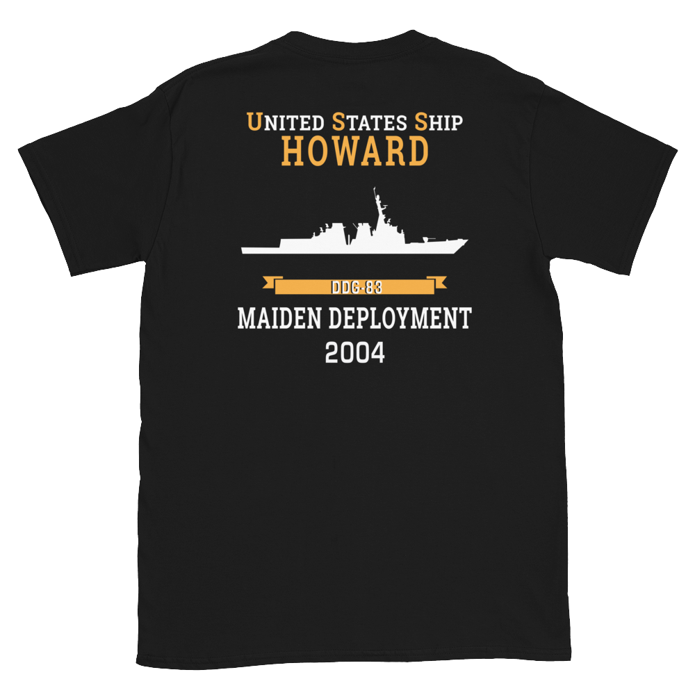 USS Howard (DDG-83) 2004 MAIDEN DEPLOYMENT Short-Sleeve Unisex T-Shirt – back view, black