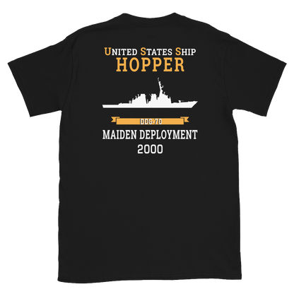 USS Hopper (DDG-70) 2000 MAIDEN DEPLOYMENT Short-Sleeve Unisex T-Shirt – back view, black