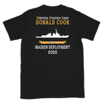 USS Donald Cook (DDG-75) 2000 MAIDEN DEPLOYMENT Short-Sleeve Unisex T-Shirt – back view, black
