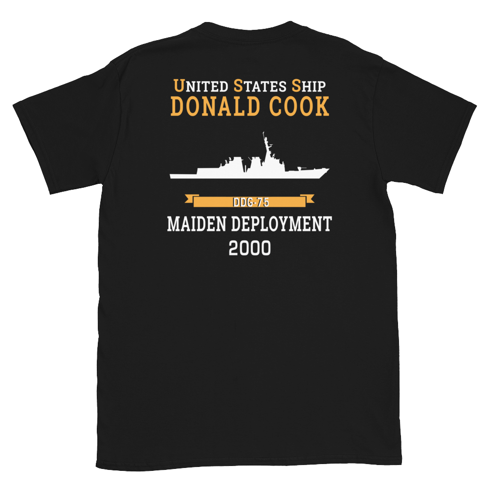 USS Donald Cook (DDG-75) 2000 MAIDEN DEPLOYMENT Short-Sleeve Unisex T-Shirt – back view, black