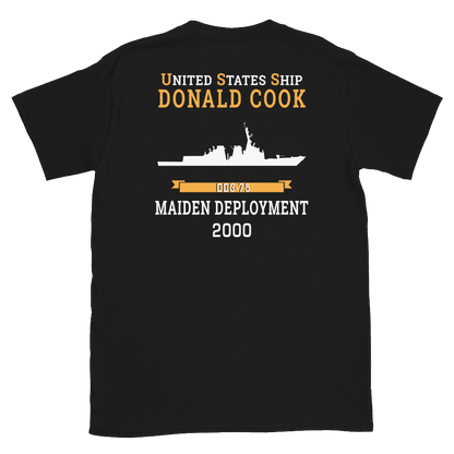 USS Donald Cook (DDG-75) 2000 MAIDEN DEPLOYMENT Short-Sleeve Unisex T-Shirt – back view, black