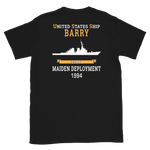 USS Barry (DDG-52) 1994 MAIDEN DEPLOYMENT Short-Sleeve Unisex T-Shirt – back view, black