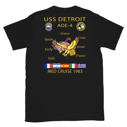 USS Detroit (AOE-4) 1983 Med Cruise T-Shirt – back view, black