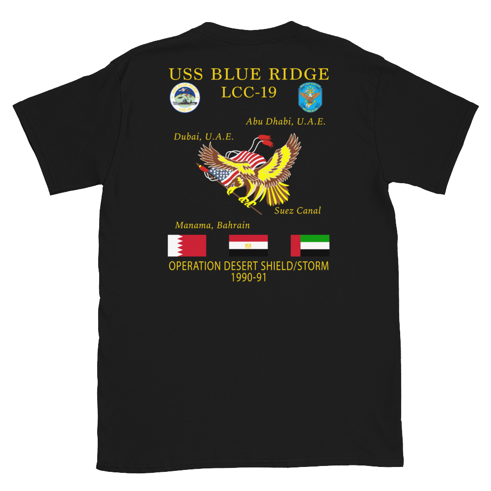 USS Blue Ridge (LCC-19) 1990-91 ODS/S Cruise Shirt – back view, black