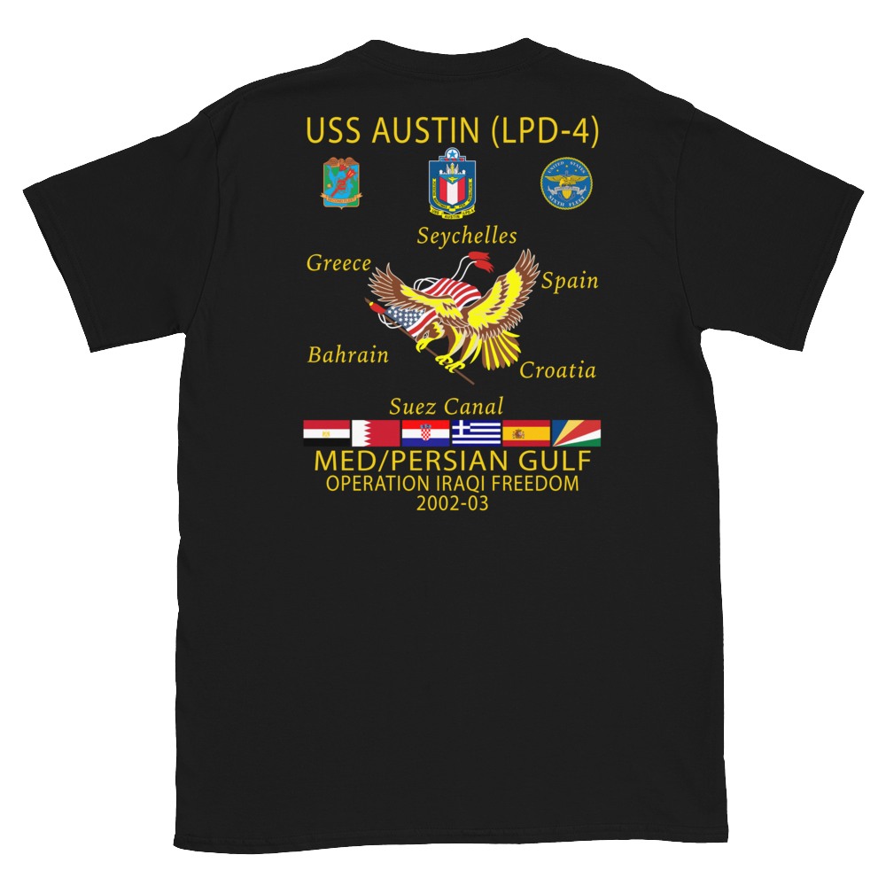 USS Austin (LPD-4) 2002-03 Cruise Shirt – back view, black