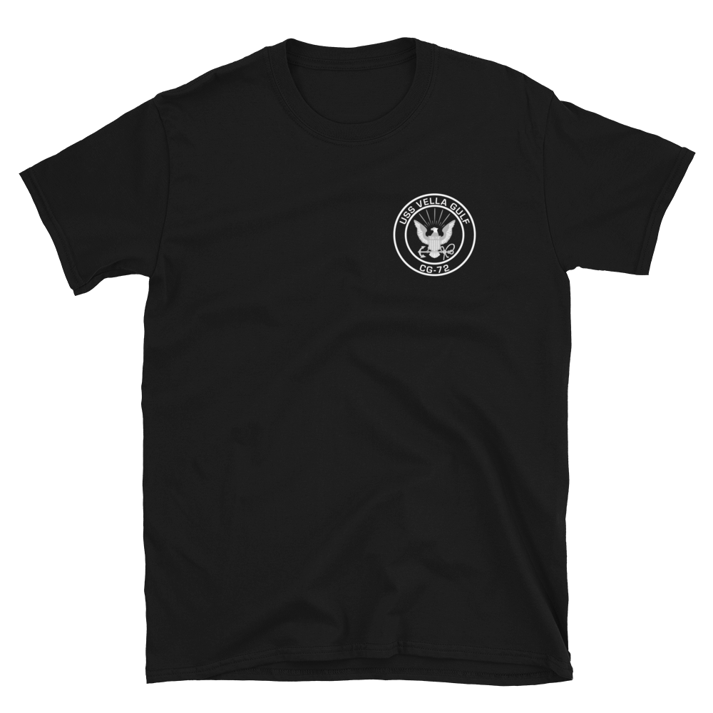 USS Vella Gulf (CG-72) 1995 Maiden Deployment Short-Sleeve Unisex T-Shirt – front view, black