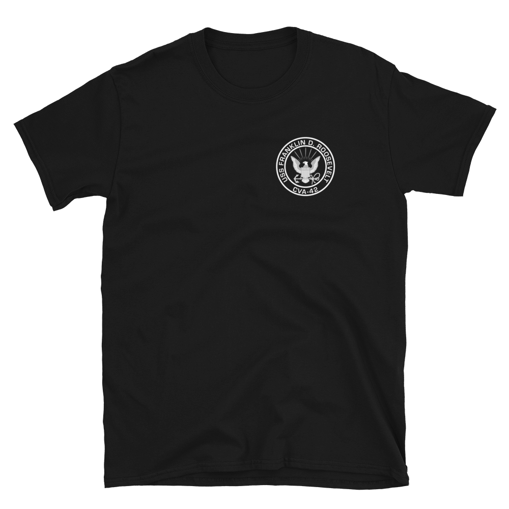 USS Franklin D. Roosevelt (CVA-42) 1964 MED CRUISE T-Shirt – front view, black