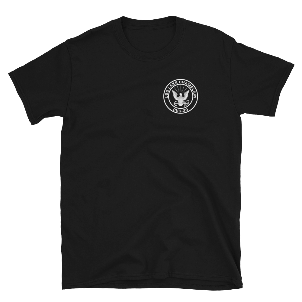 USS Lake Champlain (CVS-39) 1964 MED CRUISE T-Shirt – front view, black