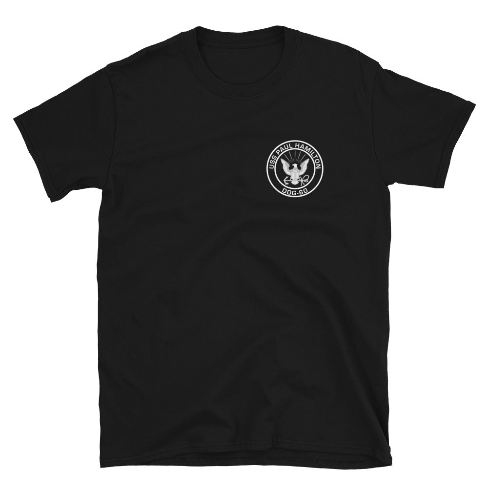USS Paul Hamilton (DDG-60) 1996-97 MAIDEN DEPLOYMENT Short-Sleeve Unisex T-Shirt – front view, black