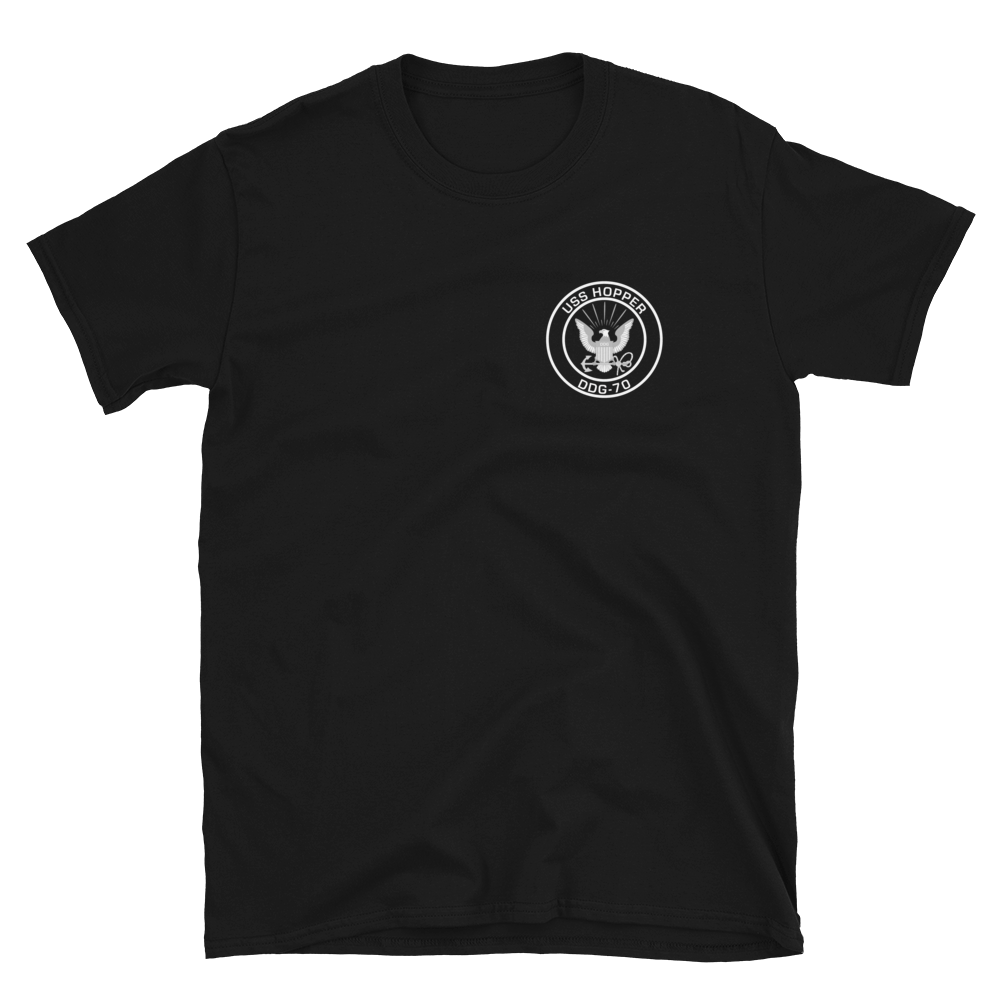 USS Hopper (DDG-70) 2000 MAIDEN DEPLOYMENT Short-Sleeve Unisex T-Shirt – front view, black
