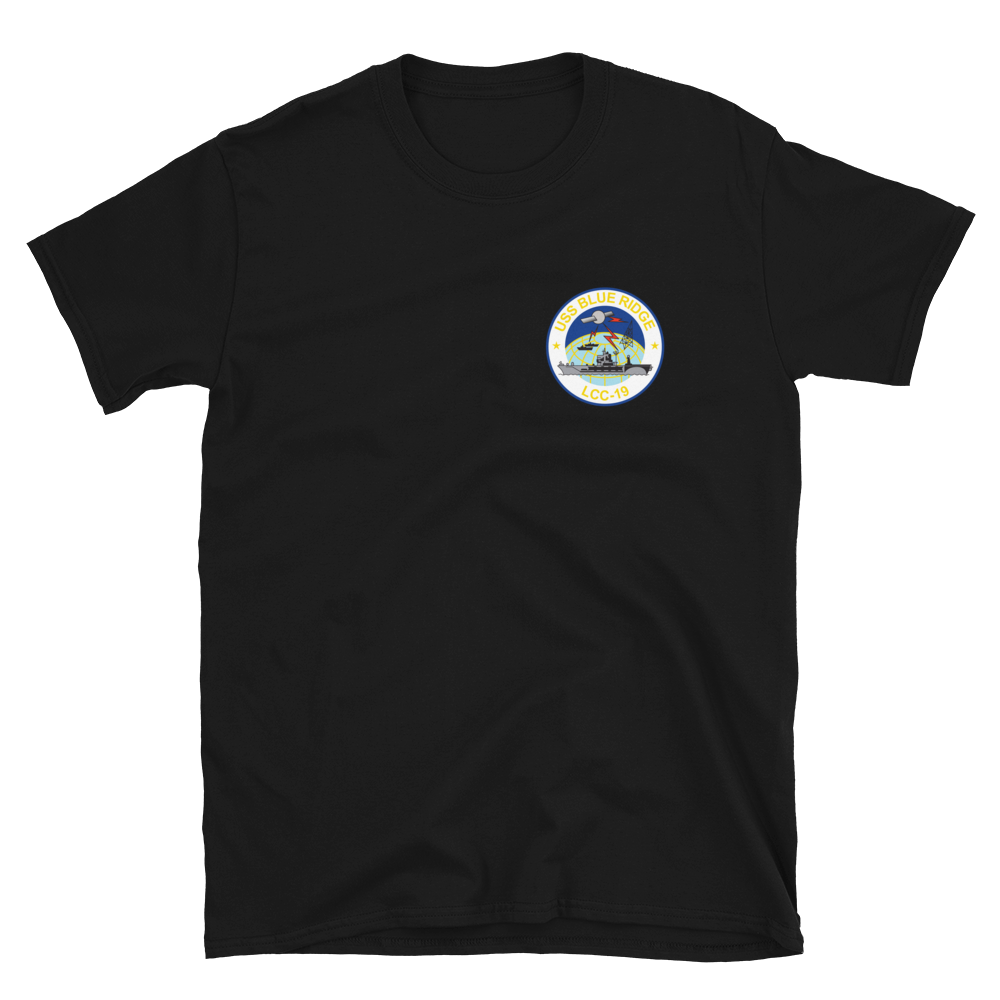 USS Blue Ridge (LCC-19) 1990-91 ODS/S Cruise Shirt – front view, black
