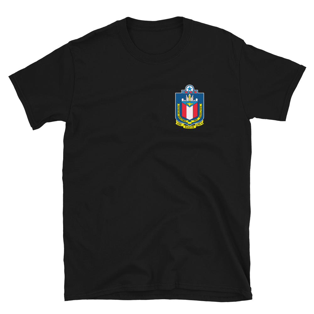 USS Austin (LPD-4) 2002-03 Cruise Shirt – front view, black