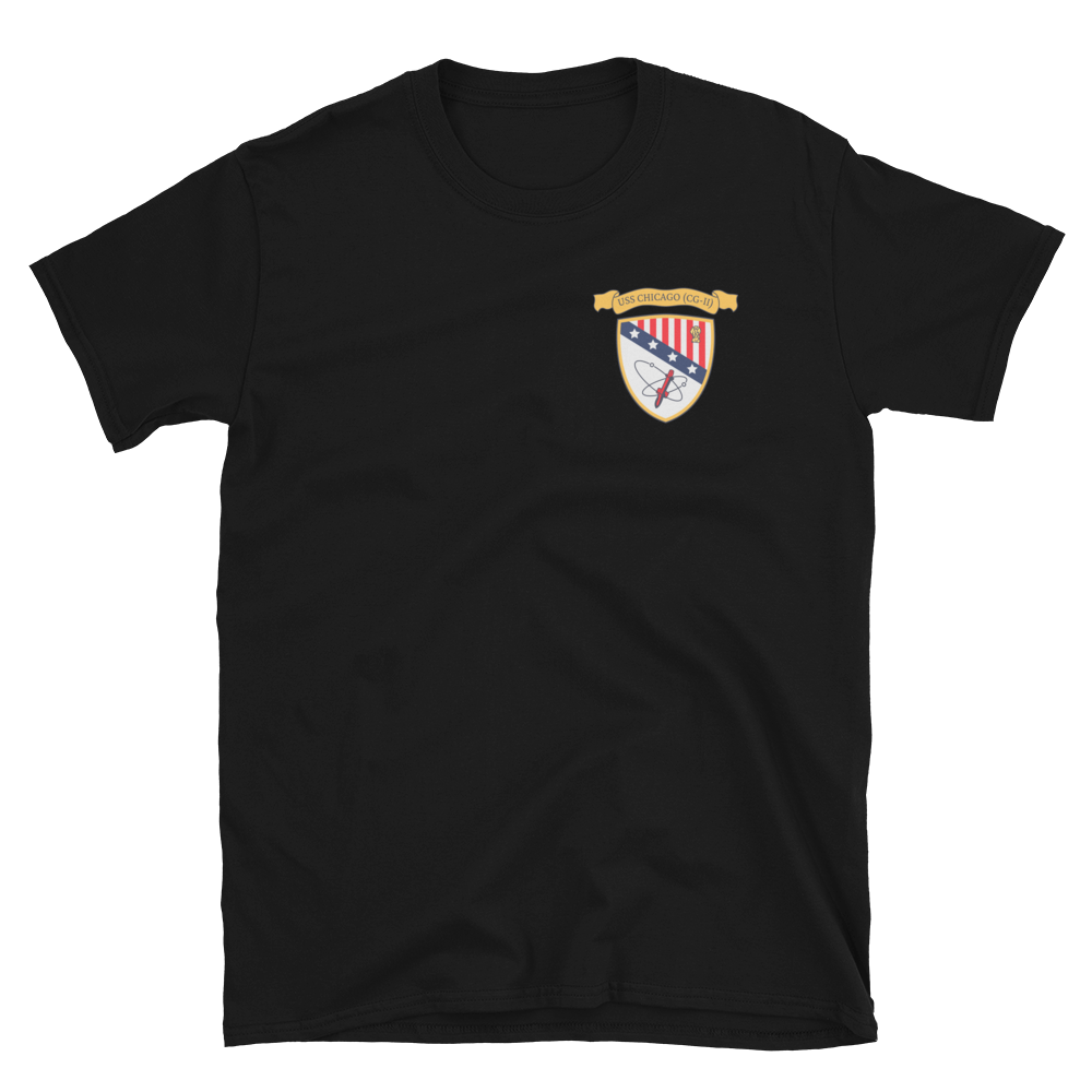 USS Chicago (CG-11) Ship's Crest T-Shirt - Gold – front view, black