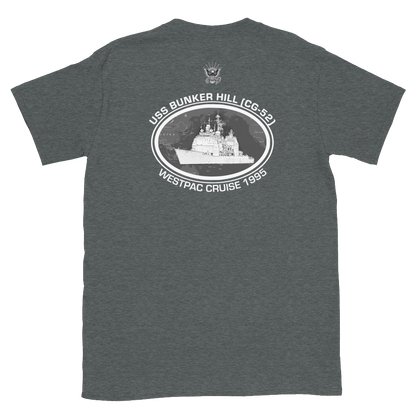 USS Bunker Hill (CG-52) 1995 Deployment Short-Sleeve T-Shirt – back view, heather