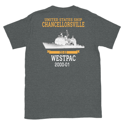 USS Chancellorsville (CG-62) 2000-01 WESTPAC Short-Sleeve T-Shirt – back view, heather
