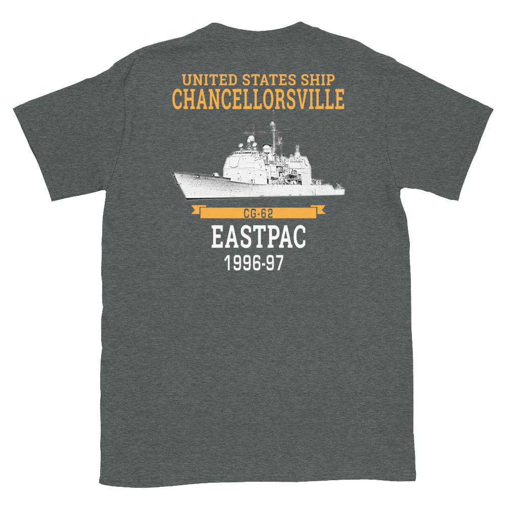 USS Chancellorsville (CG-62) 1996-97 EASTPAC Short-Sleeve T-Shirt – back view, heather