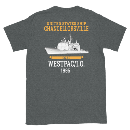 USS Chancellorsville (CG-62) 1995 WESTPAC/IO Short-Sleeve T-Shirt – back view, heather